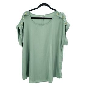 MPH collection green blouse womens plus size 3x gold shoulder button accent flaw